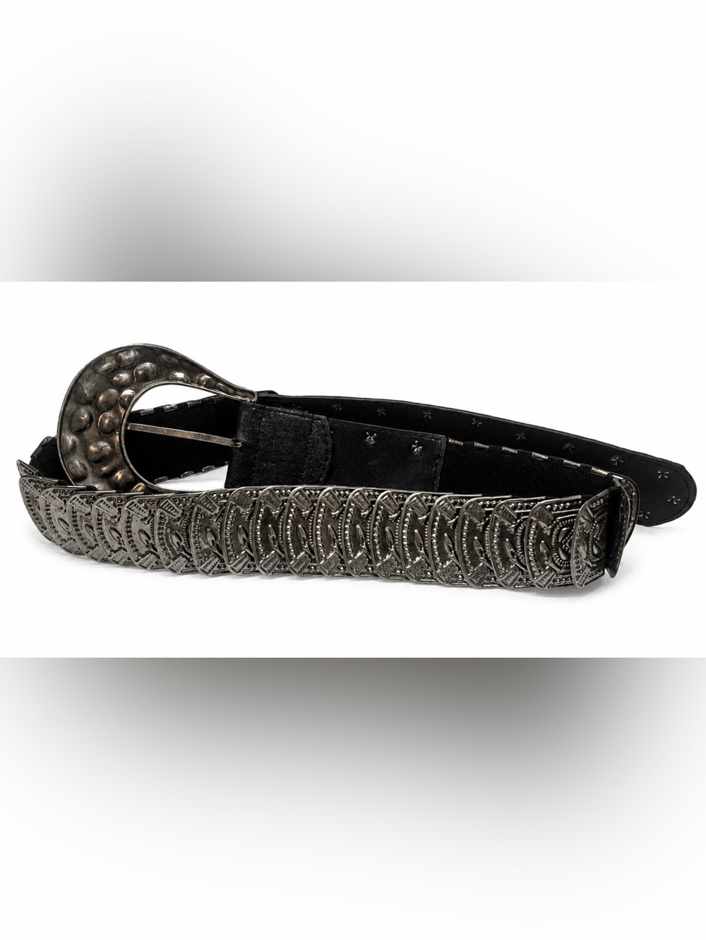 Vintage Western Concho Stretch Belt Dark Brown Silver Tone Buckle NWOT